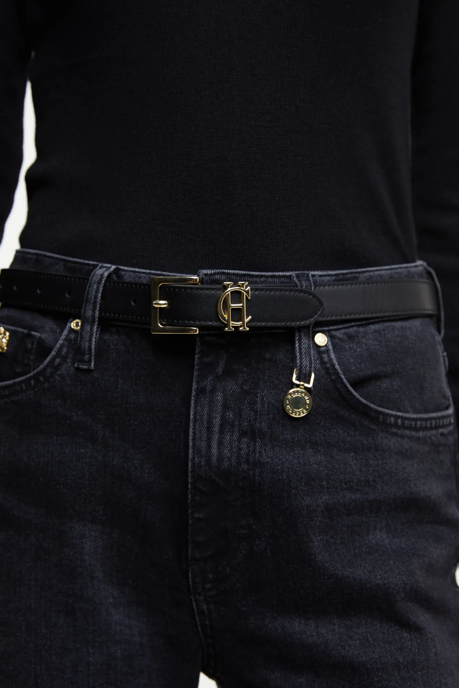 Clearance Abbot Leather Belt (Black Gold) Women Belts|Belts