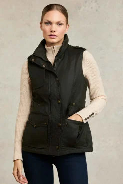 Discount Alma Wax Gilet (Dark Olive) Women Gilets