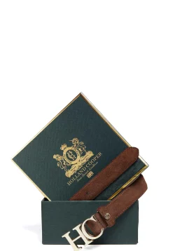 New Atelier Slim Logo Belt (Chocolate Suede) Women Belts|Belts