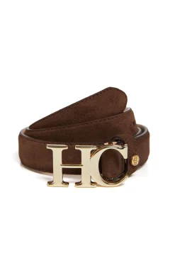 New Atelier Slim Logo Belt (Chocolate Suede) Women Belts|Belts