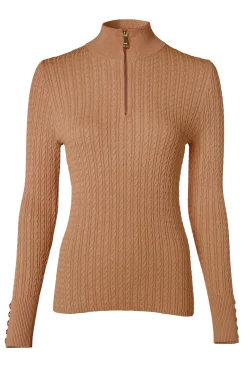 New Ava Quarter Zip Knit (Dark Camel Marl) Women Knitwear