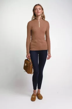 New Ava Quarter Zip Knit (Dark Camel Marl) Women Knitwear