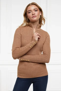 New Ava Quarter Zip Knit (Dark Camel Marl) Women Knitwear