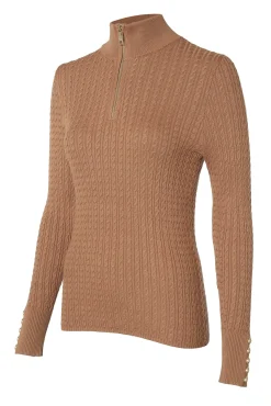 New Ava Quarter Zip Knit (Dark Camel Marl) Women Knitwear