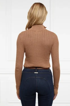 New Ava Quarter Zip Knit (Dark Camel Marl) Women Knitwear
