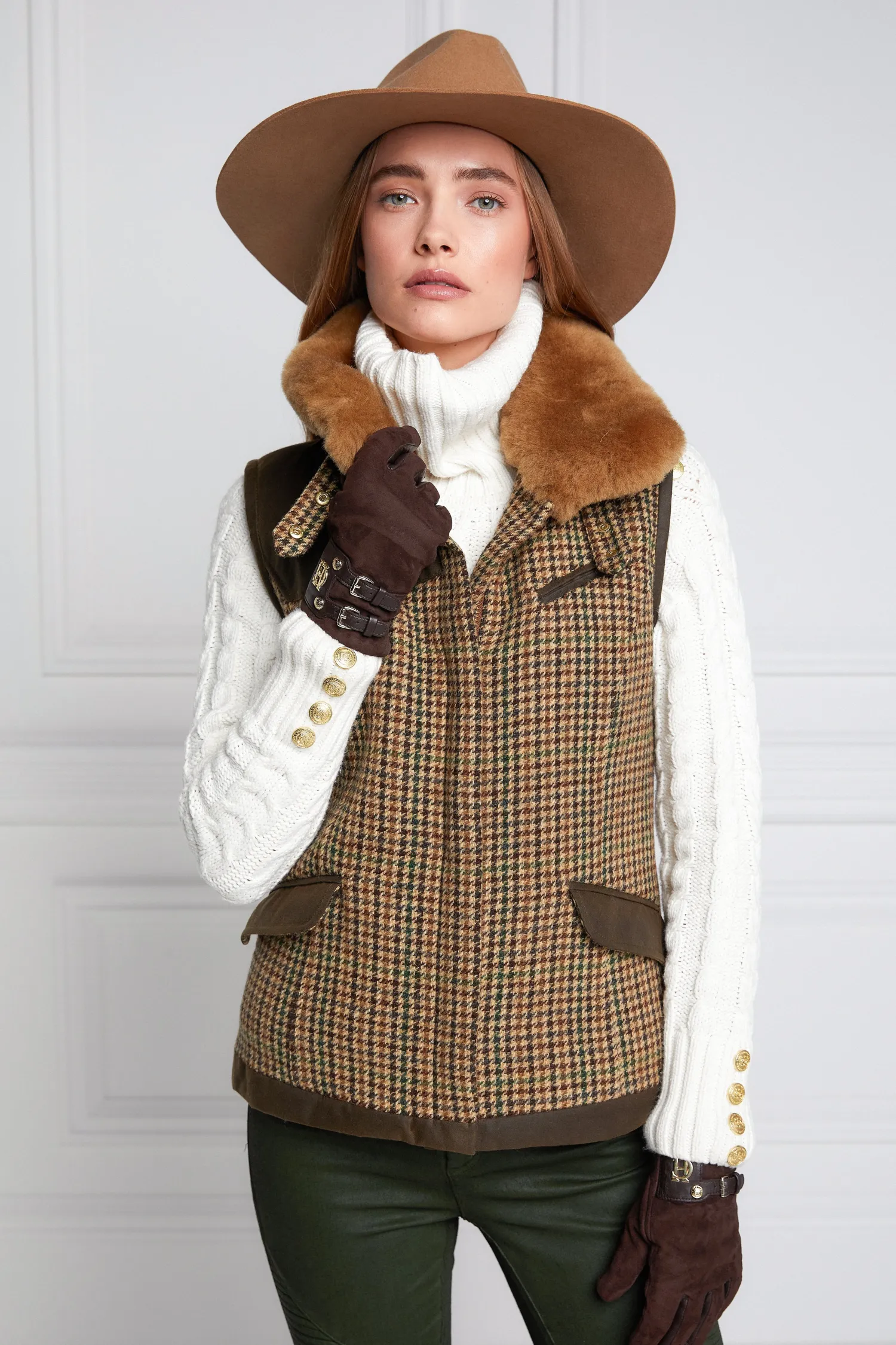 Outlet Aviator Gilet (Hailes Green Tweed) Women Gilets|Tailoring