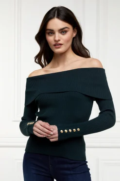 Clearance Bardot Knit (Deep Emerald) Women Tops|Knitwear