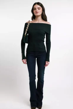 Clearance Bardot Knit (Deep Emerald) Women Tops|Knitwear