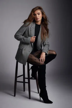 New Belgravia Blazer (Black & White Puppy Tooth) Women Blazers|Tailoring