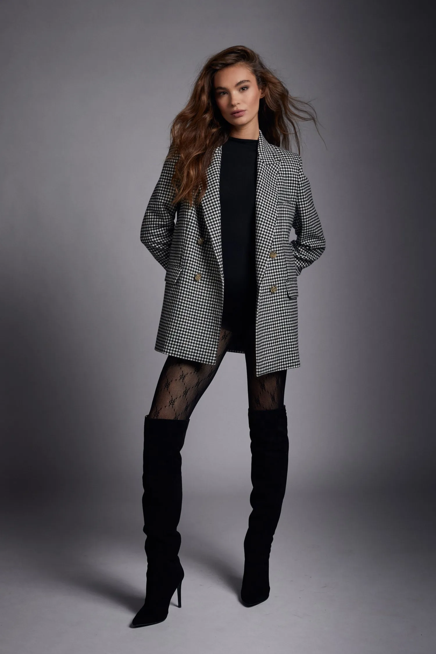 New Belgravia Blazer (Black & White Puppy Tooth) Women Blazers|Tailoring