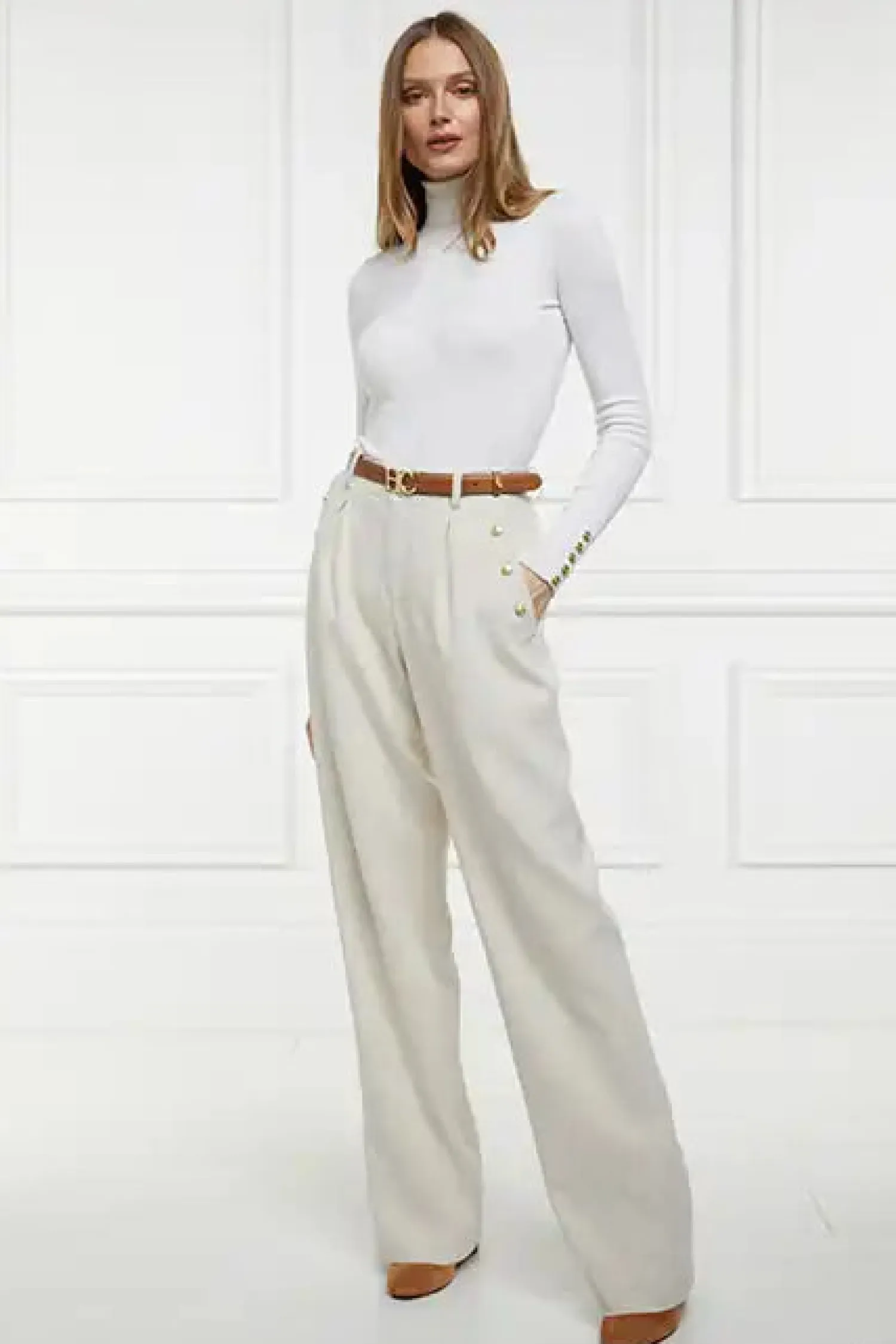 New Belgravia Wide Leg Trouser (Natural Linen) Women Trousers|Tailoring
