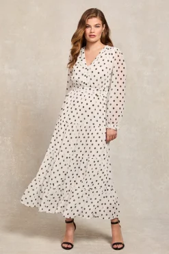 Discount Bella Tiered Maxi Dress (White Black Polka Dot) Women Dresses