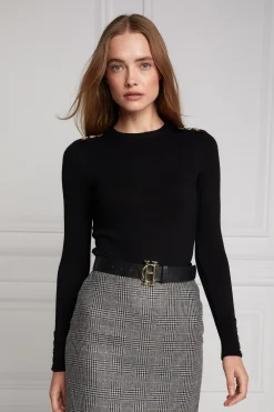Hot Buttoned Knit Crew Neck Women Knitwear