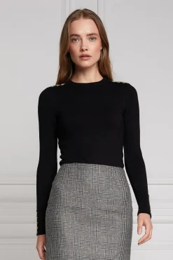 Hot Buttoned Knit Crew Neck Women Knitwear