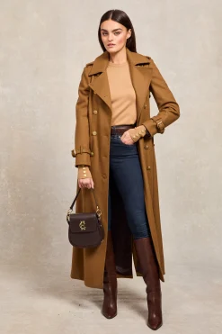 New Buttoned Knit Crew Neck (Dark Camel) Women Knitwear