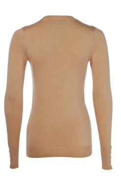 New Buttoned Knit Crew Neck (Dark Camel) Women Knitwear