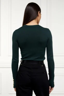 Clearance Buttoned Knit Crew Neck (Deep Emerald) Women Knitwear