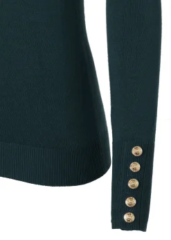 Clearance Buttoned Knit Crew Neck (Deep Emerald) Women Knitwear