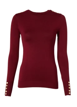Hot Buttoned Knit Crew Neck Women Knitwear