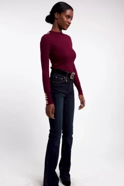 Hot Buttoned Knit Crew Neck Women Knitwear