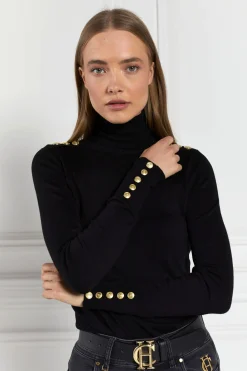 Outlet Buttoned Knit Roll Neck Women Knitwear