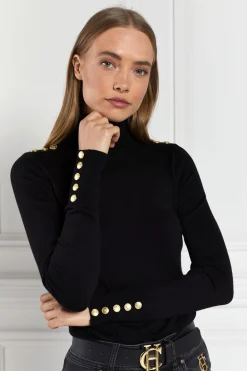 Outlet Buttoned Knit Roll Neck Women Knitwear