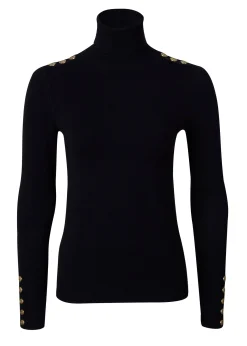 Outlet Buttoned Knit Roll Neck Women Knitwear