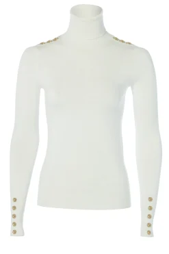 Clearance Buttoned Knit Roll Neck Women Knitwear