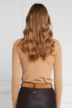 Best Buttoned Knit Roll Neck (Dark Camel) Women Knitwear