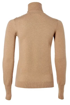 Best Buttoned Knit Roll Neck (Dark Camel) Women Knitwear