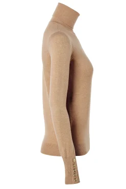 Best Buttoned Knit Roll Neck (Dark Camel) Women Knitwear