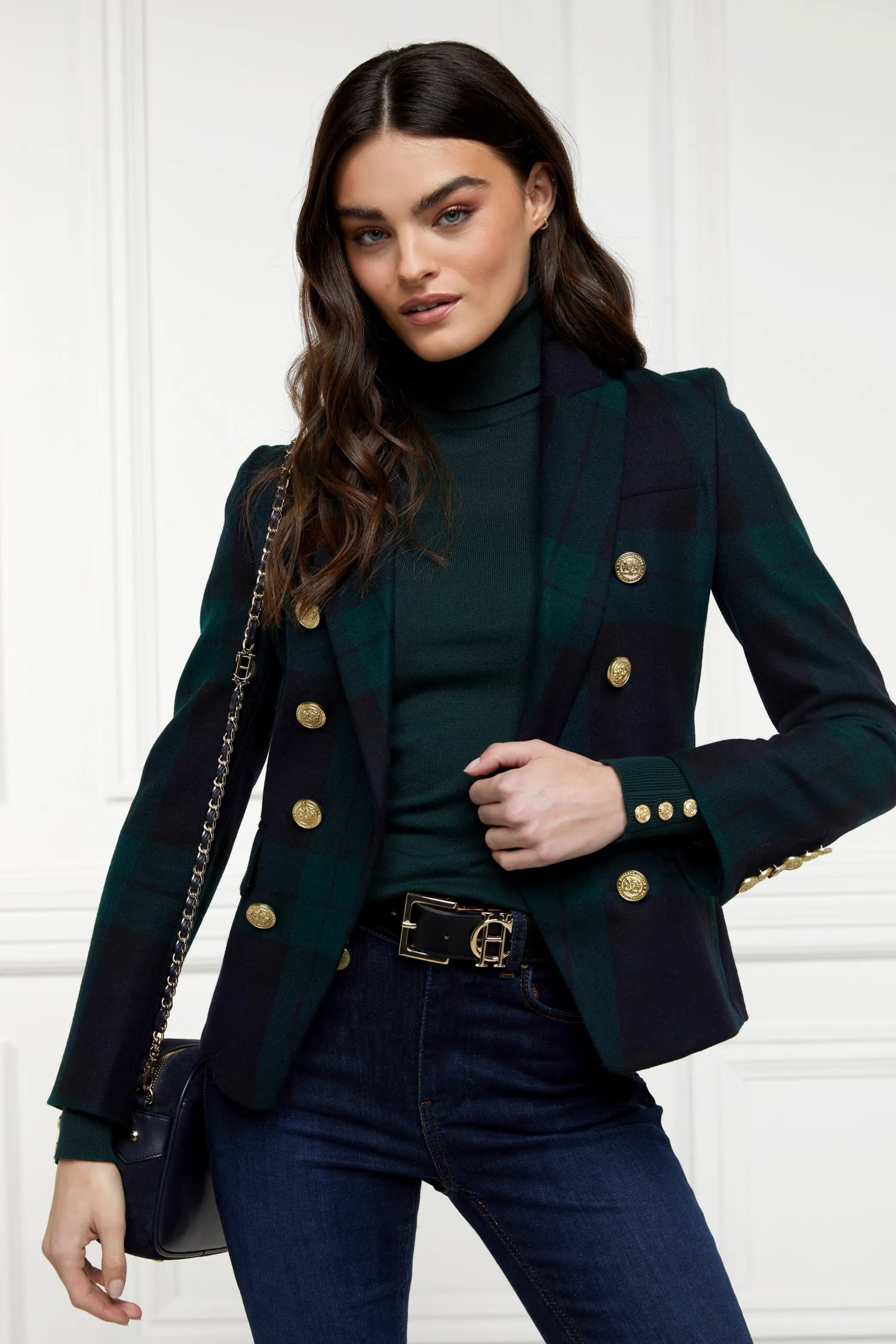 Online Buttoned Knit Roll Neck (Deep Emerald) Women Knitwear