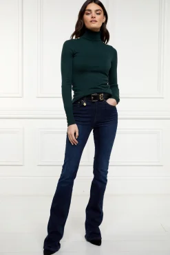 Online Buttoned Knit Roll Neck (Deep Emerald) Women Knitwear