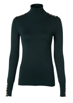 Online Buttoned Knit Roll Neck (Deep Emerald) Women Knitwear