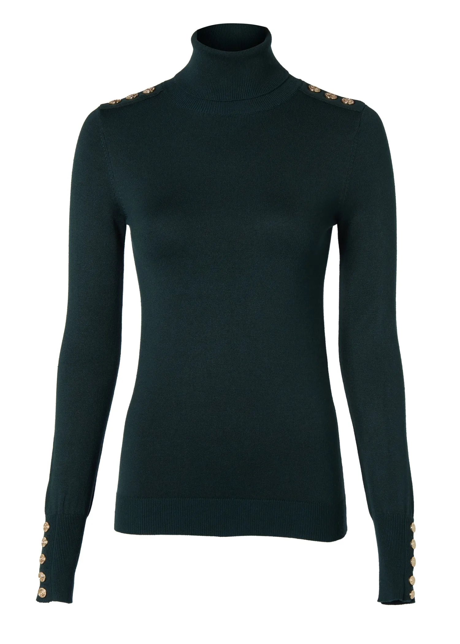 Online Buttoned Knit Roll Neck (Deep Emerald) Women Knitwear