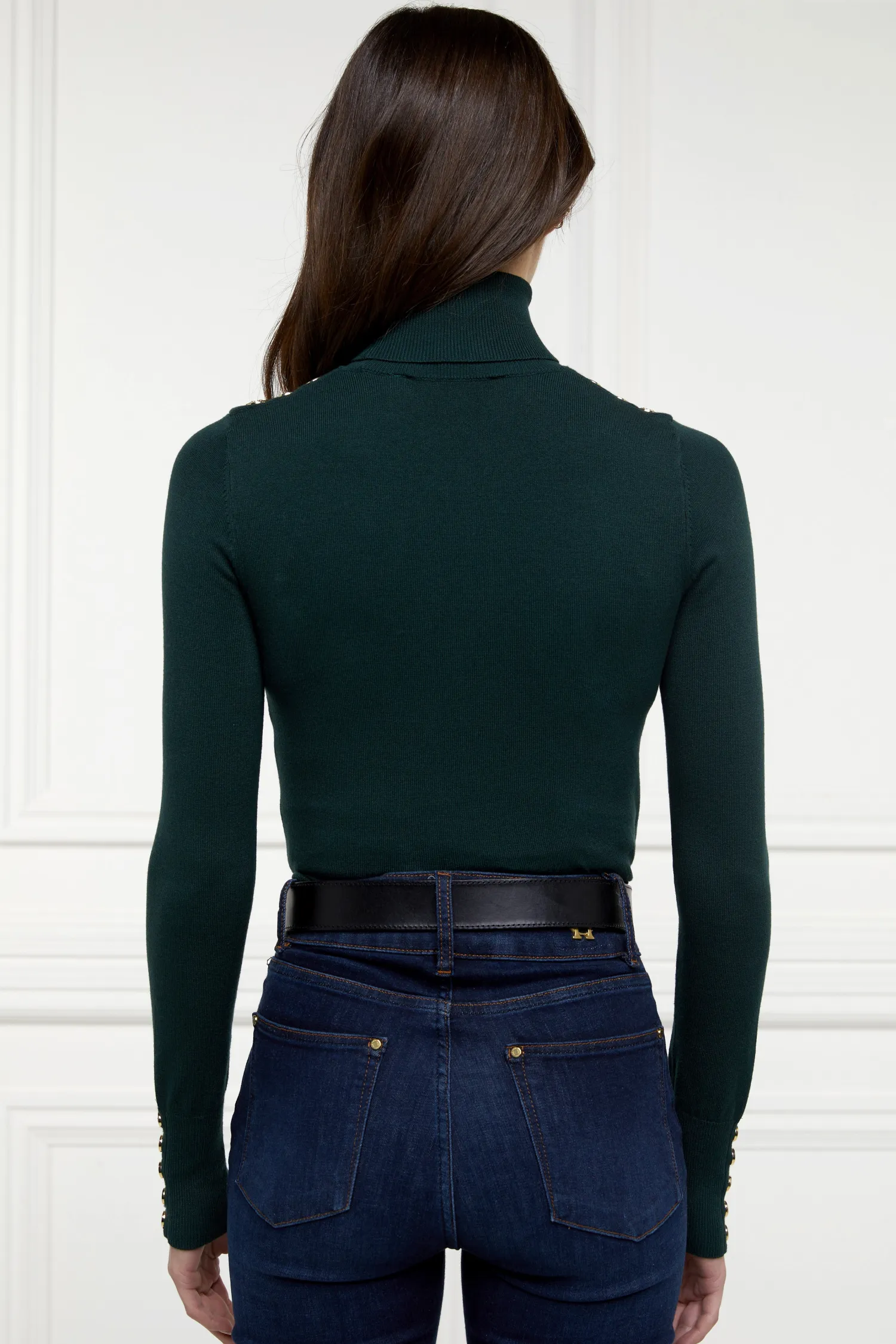 Online Buttoned Knit Roll Neck (Deep Emerald) Women Knitwear