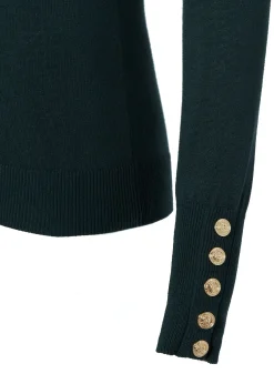 Online Buttoned Knit Roll Neck (Deep Emerald) Women Knitwear
