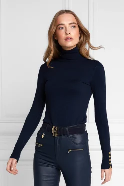 Clearance Buttoned Knit Roll Neck (Ink Navy) Women Knitwear