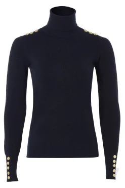 Clearance Buttoned Knit Roll Neck (Ink Navy) Women Knitwear