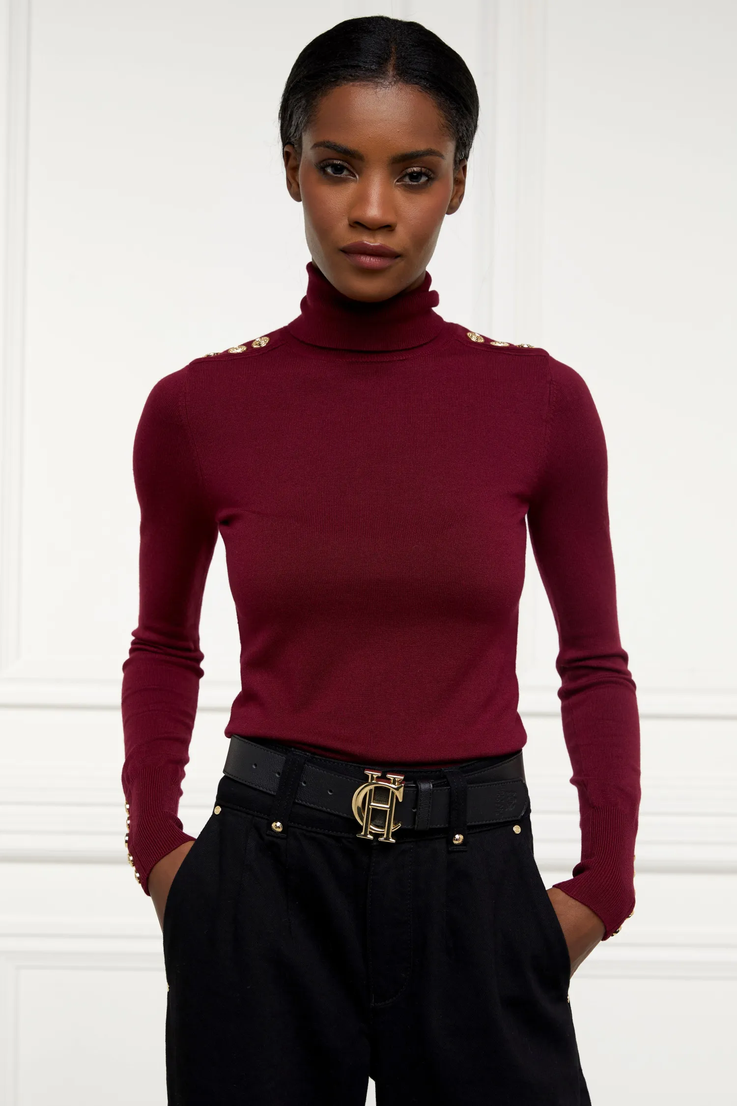 Clearance Buttoned Knit Roll Neck Women Knitwear
