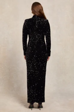 Sale Cara Sequin Maxi Dress (Black Sequin) Women Dresses