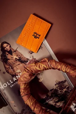 Online Chelsea Card Holder (Orange Croc) Women Small Leather Goods|Small Leather Goods