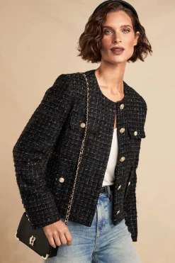 Fashion Chelsea Jacket (Black Rainbow Sparkle Tweed) Women Jackets|Tailoring