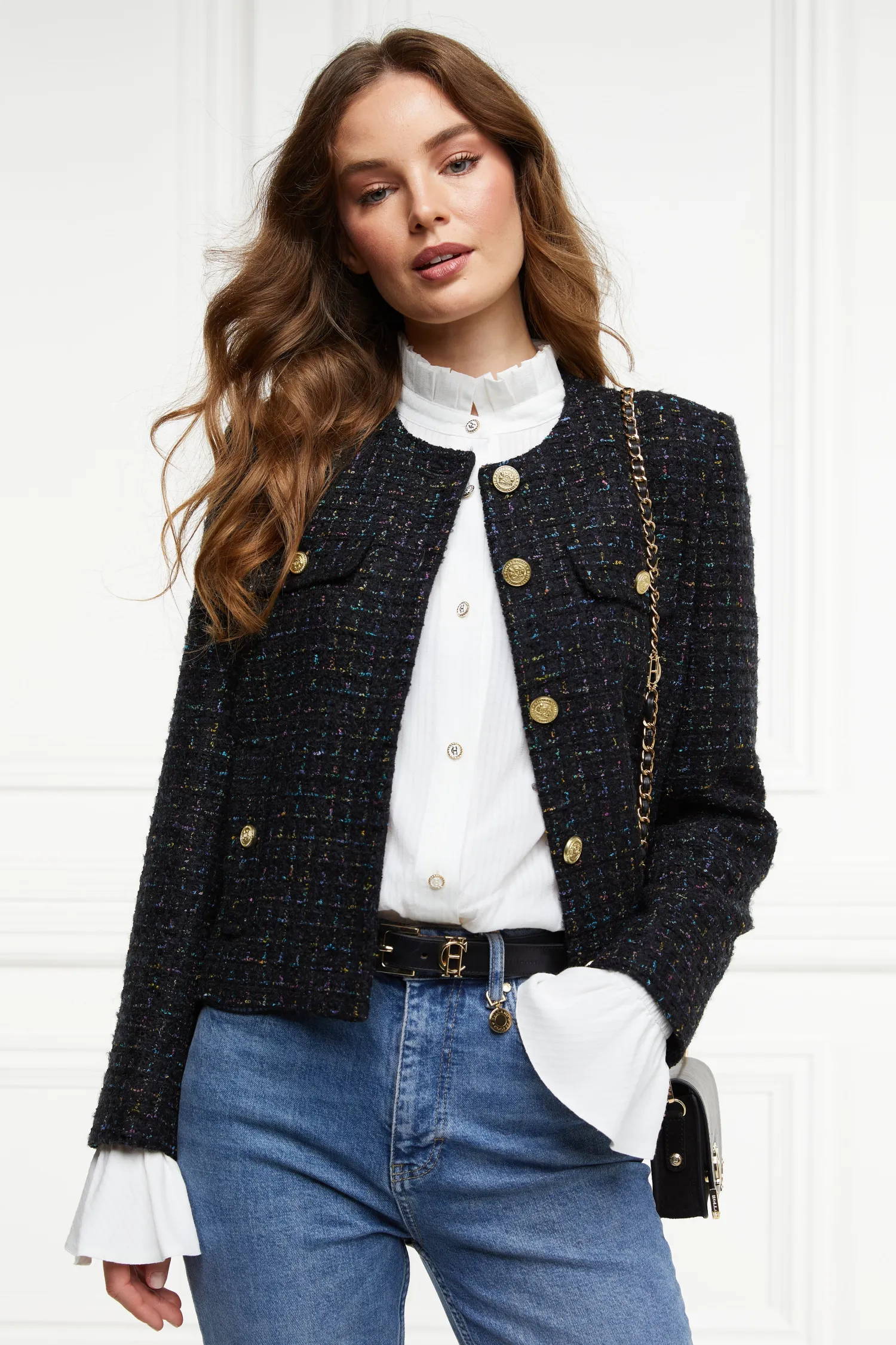 Fashion Chelsea Jacket (Black Rainbow Sparkle Tweed) Women Jackets|Tailoring