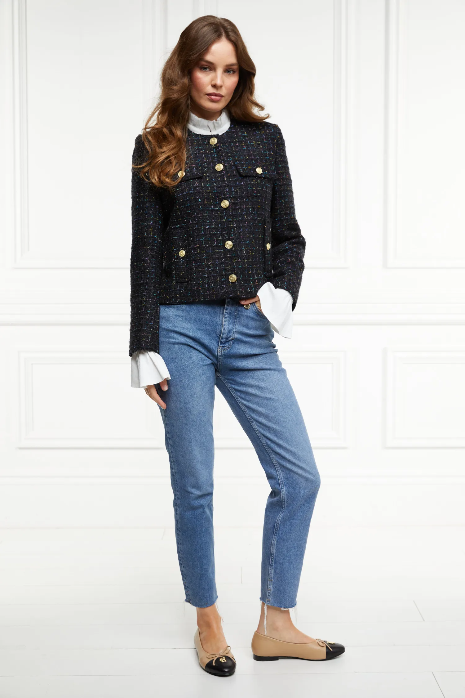 Fashion Chelsea Jacket (Black Rainbow Sparkle Tweed) Women Jackets|Tailoring
