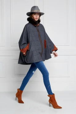 Fashion Chiltern Cape (Mid Blue Check) Women Capes|Tailoring