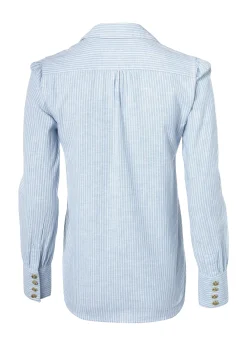Hot Classic V-Neck Blouse (Azure Stripe) Women Shirts & Blouses