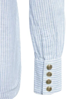 Hot Classic V-Neck Blouse (Azure Stripe) Women Shirts & Blouses