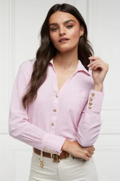 Fashion Classic V-Neck Blouse (Pink Stripe) Women Shirts & Blouses