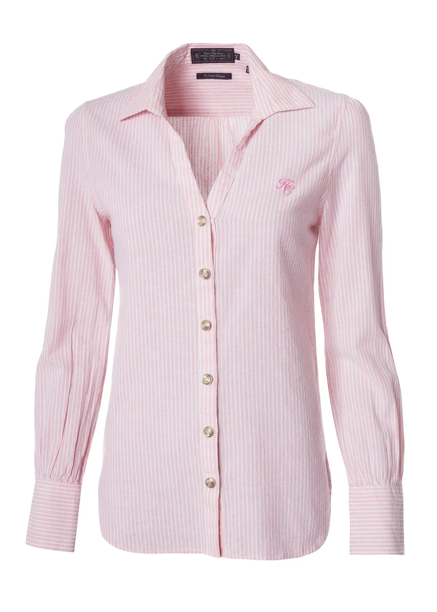 Fashion Classic V-Neck Blouse (Pink Stripe) Women Shirts & Blouses